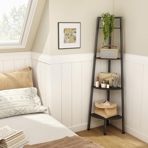 Hoctieon Corner Shelf, 4-Tier Corner Bookshelf, Rustic Ladder Shelf, Industrial - Image 6