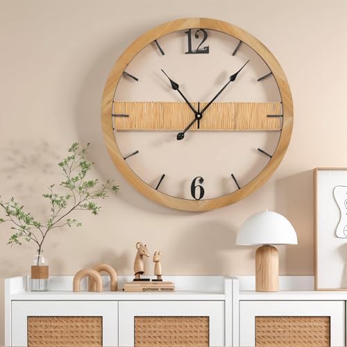 24 inch Farmhouse Natural Straw Minimalist Wall Decor Clock, Handmade Silent No by ABBSR