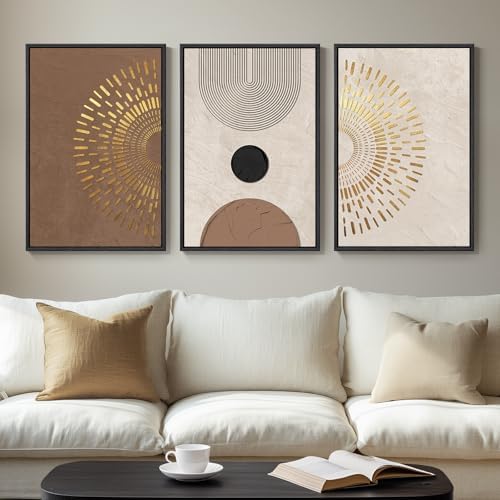 Framed Boho Neutral Minimalist Abstract Wall Art, 3 Piece, Each 16x24 In by Cuspin