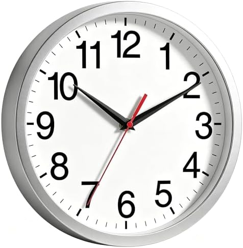 Rohioue Wall Clock Analog 14 Inch Silver Battery Operated Silent Clock - Image 6