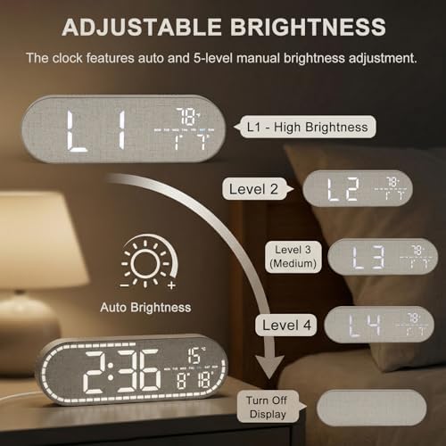 Faux Linen Digital Wall Clock LED Display, Plug-in Digital Clock - Image 3