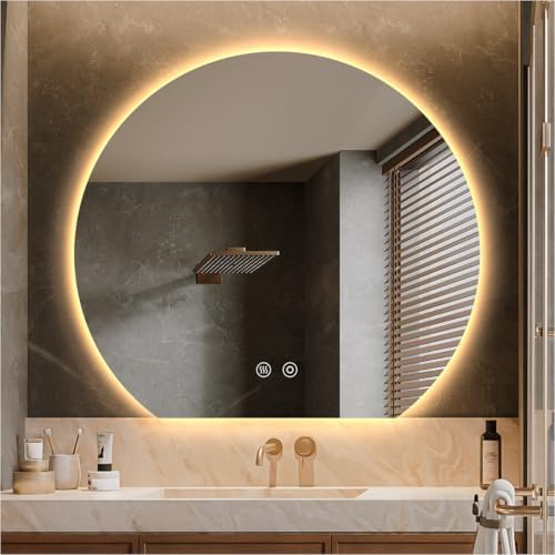 36 in. W x 32 in. H Half Moon Round LED Bathroom Mirror by SIEANE