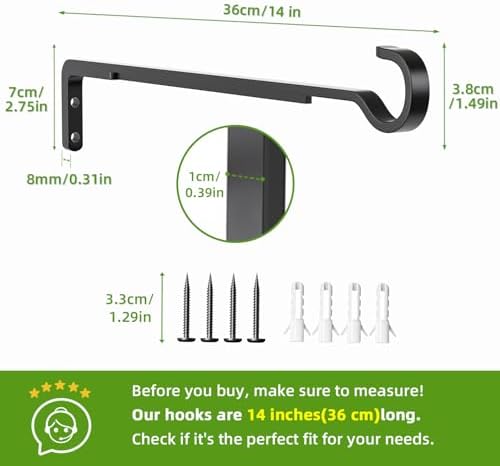 14 Inch Plant Hooks for Wall, Plant Hangers Outdoor/Indoor, Hold 35lb, 2 Pack - Image 2