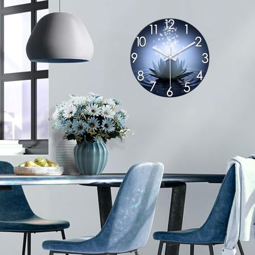 XFM White Lotus Glass Wall Clock 20 Inch Blue Zen Flowers - Image 3