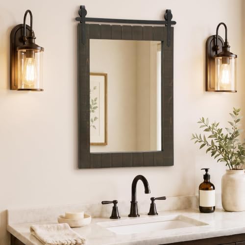 Besdomus Rustic Bathroom Vanity Mirror: 22"x30" Brown Farmhouse Barn Door by Besdomus