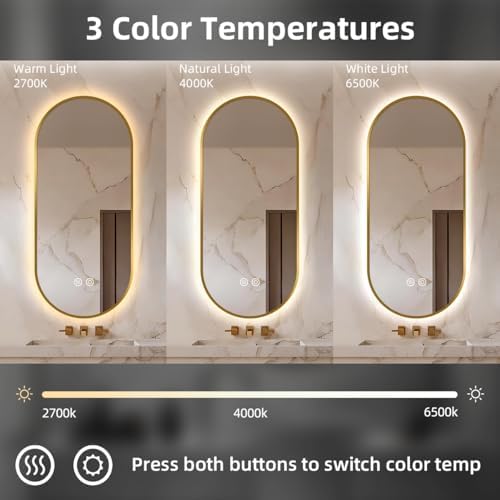 20" W x 32" H Gold Oval LED Bathroom Mirror - Image 3