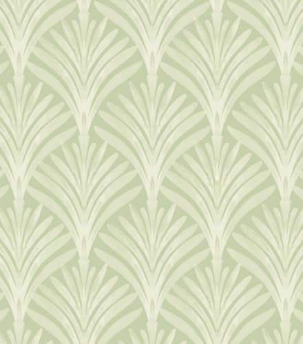 Hopepak Green Peel and Stick Wallpaper, Sage Green Modern Art Deco Wallpaper by Hopepak