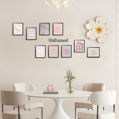 XYHYRA Pink Wall Art Painting Set of 9, Romantic Bow Books Daisy Poster - Image 6