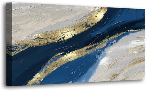 Abstract Canvas Wall Art for Living room Office Bedroom Golden Blue Wall Art by HaichuangDecorArt