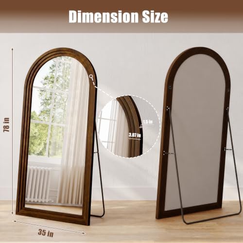 35"x78" Full Length Mirror Solid Wood Frame, Arched Floor Mirror Full Length - Image 5