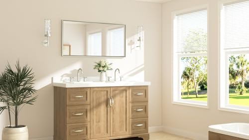 TETOTE Brushed Nickel Bathroom Mirror 48" x 24" Beveled Frame Rectangle - Image 2