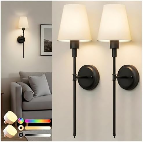 Battery Operated Wall Sconce: Set of 2 Wireless Wall Light 12000mAh by DORESshop