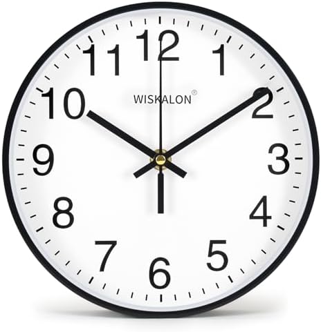 WISKALON 8in Silent Wall Clock Black Frame Elegant Glass Battery Operated by WISKALON