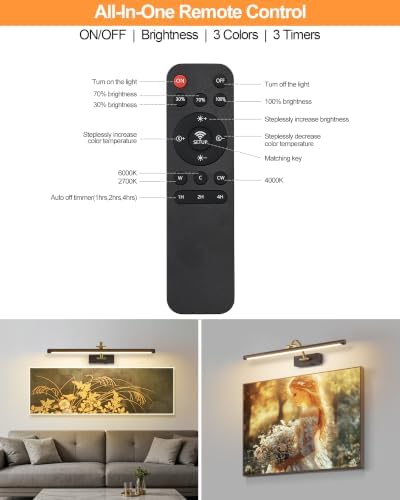 Tassuowell LED Picture Lights for Wall Rechargeable, Battery Operated Art Light - Image 5