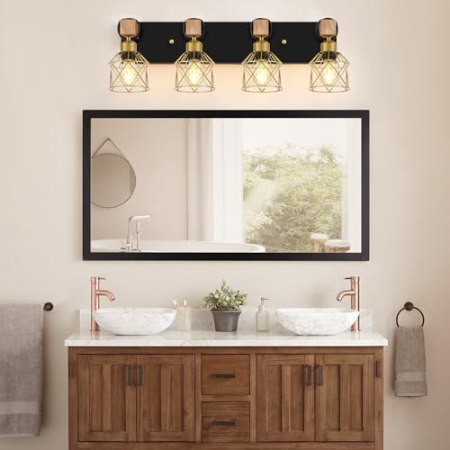 FadimiKoo Farmhouse Bathroom Vanity Light Fixtures, 4-Light Wood Bathroom - Image 6