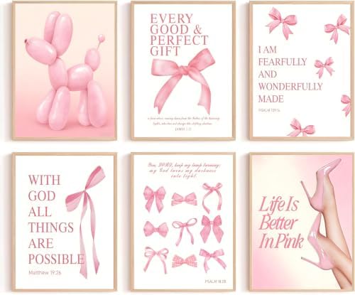 Coquette Pink Bow Christian Wall Art Canvas Poster Inspirational Bible Verse by Unknown