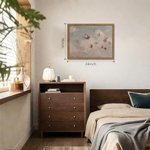 Framed Vintage Butterfly Canvas Wall Art, Dreamy Cloud Butterfly Poster Print - Image 4