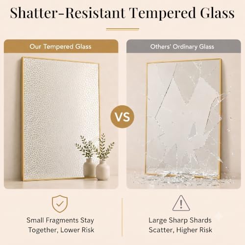 48"x36" Brushed Gold Large Framed Bathroom Vanity Wall Mirror - Image 5