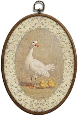 Vintage Mother Duck Oval Wall Art, Cottagecore Nursery Oval Framed Wall Art by Unknown