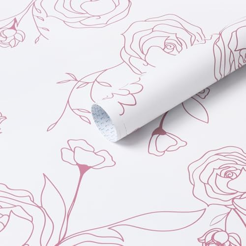 Safiyya 393"x17.3" Pink Floral Peel and Stick Wallpaper Modern Contact Paper by SAFIYYA