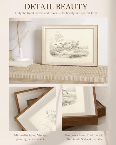 VIYYIEA Vintage Framed Wild Horses Sketch Canvas Wall Art - Image 3