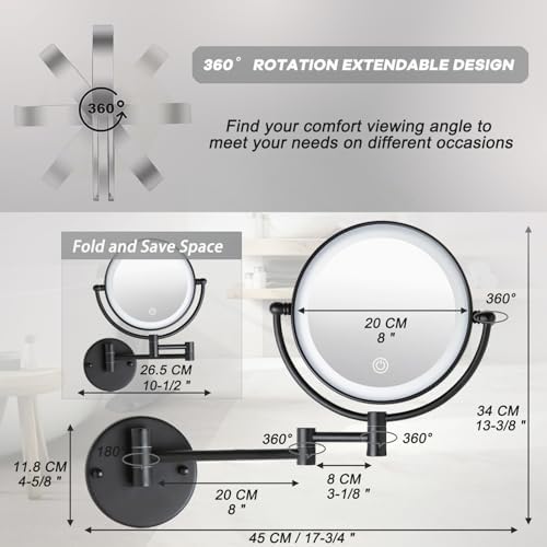 8" Wall Mounted Lighted Makeup Vanity Mirror, 10X Magnifying, Matte Black - Image 5