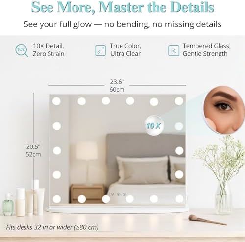 LUXFURNI Vanity Mirror with Lights, 23.6" Hollywood Makeup Mirror White - Image 4