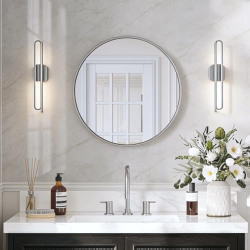 USHOWER 24 Inch Brushed Nickel Round Bathroom Mirror by USHOWER