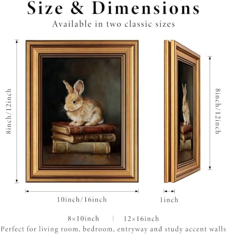 IMNTSD Framed Vintage Rabbit Wall Art, Bunny on Antique Stacked Books Still - Image 2