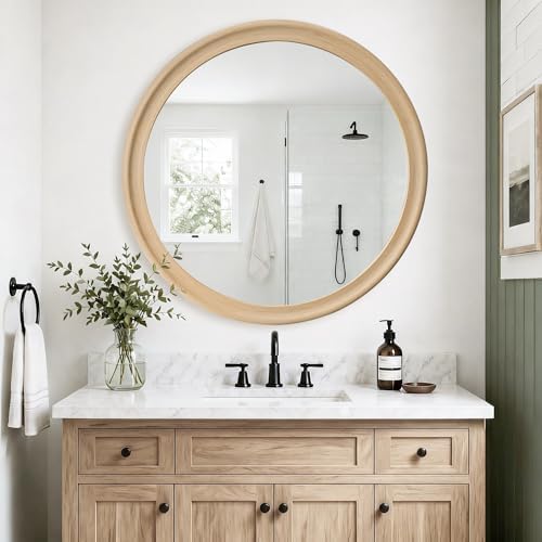Round Wall Mirrors 36 Inch, Natural Rustic Decorative Transitional Mirror - Image 3