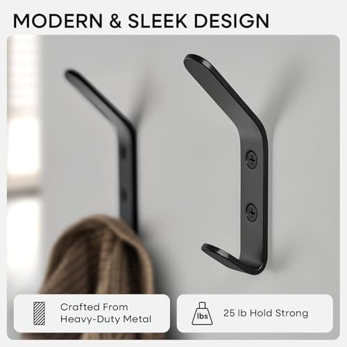 Homeforia Black Wall Coat Hooks, High-End Metal, Heavy Duty - Image 3