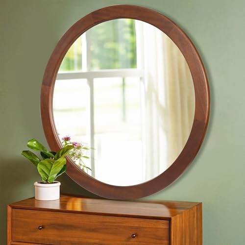 Round Mirror 36 Inch, Wood Rustic Bathroom Wall Mirror - Image 2