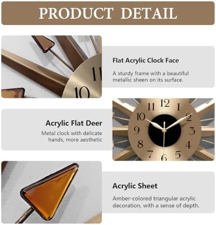 Starburst Large Wall Clock, Mid Century Decorative Wall Clock Modern Silent - Image 5