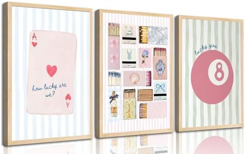 3Pcs Trendy Preppy Wall Art Pink Blue Matchbox Lucky 8 Ball Pictures Wall Decor by Zuowclli