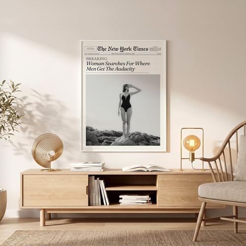 Trendy NewsPaper Wall Art 16x20in White Framed Woman Searches - Image 2
