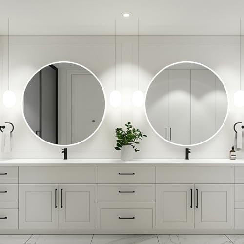 White Circle Mirror 26 inch, Round Mirror, Matte White Metal Frame - Image 3