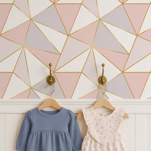 Pink Gold Geometric Peel and Stick Wallpaper Mosaic Wall Paper - Image 2