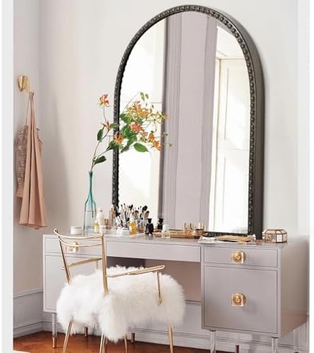 Large Arched Mirror for Wall, Retro Metal Beaded Frame Decorative Mirror for - Image 5