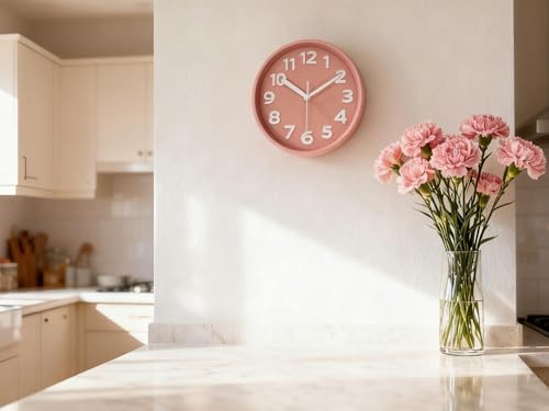 8-Inch Pink Modern Wall Clock – Silent Non-Ticking, 3D Large Numbers, Accurate - Image 4
