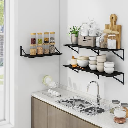 Heimlove 24W x 12D Deep Floating Shelves Set of 2 Black - Image 6