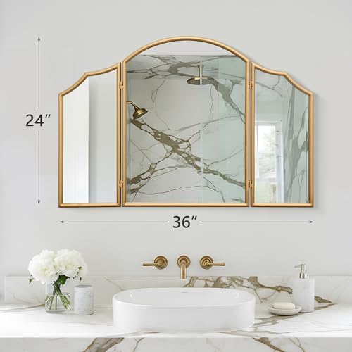 Besdomus Gold Scalloped Vanity Mirror: 36"x24" Three Sided Dresser Miror - Image 4