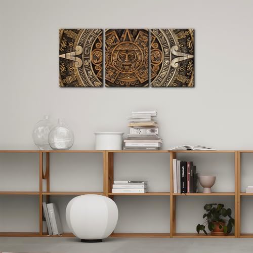 Pacimo Framed Canvas Print Wall Art Set Ancient Aztec Calendar Nature - Image 3