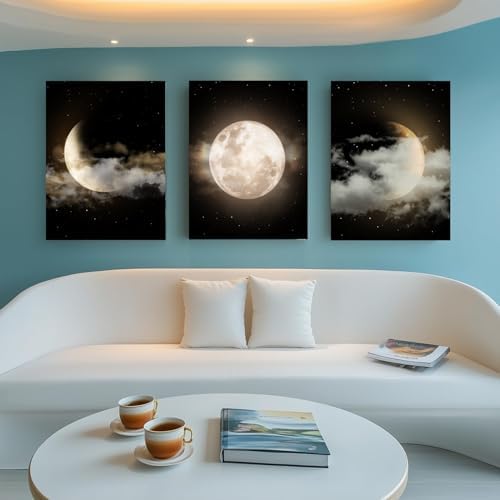 Yxbhhym Black and White Bathroom Wall Art Moon Artwork Modern Canvas Prints - Image 3