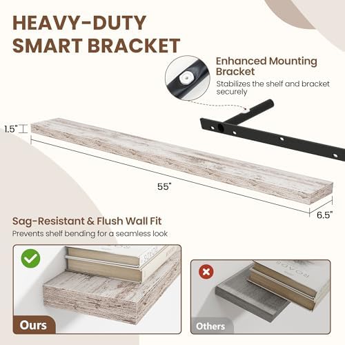 Acovy 55 Inch Floating Shelves for Wall 2 Pack, Wall Mounted Floating Shelf - Image 3