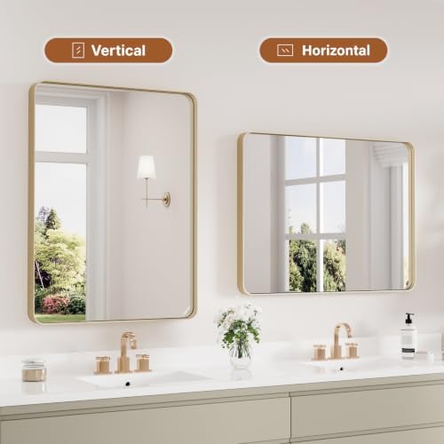 Kosmonia 32x24 Inch Bathroom Vanity Mirror Brushed Champagne Gold - Image 7
