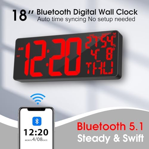[2024 New 18" Digital Wall Clock Large Display/Bluetooth Sync Time, Large Wall - Image 2