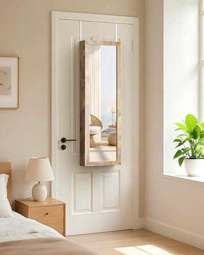 Nicetree 6 LEDs Mirror Jewelry Cabinet, Wall/Door Mounted, Rustic Brown - Image 6