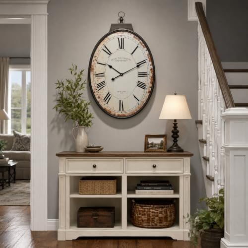 Large Vintage Wall Clock, 36 Inch Distressed Farmhouse by EMAXHOME