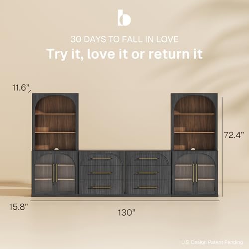 BELLEZE Jagger 130" Wall Unit 6-Piece Modular TV Stand - Image 2