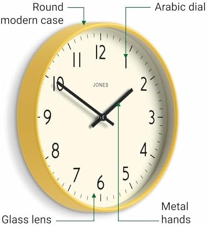 JONES CLOCKS® Studio Clock | Modern Round wall Clock | 12" | Yellow | Easy to - Image 5